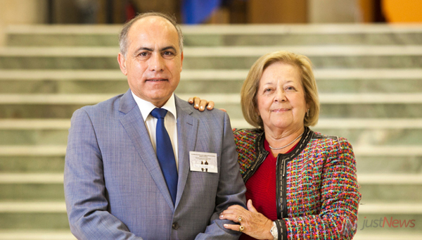 Helena Saldanha com Manuel Teixeira Veríssimo, durante uma edição do Curso Pós-Graduado sobre Envelhecimento (Coimbra).